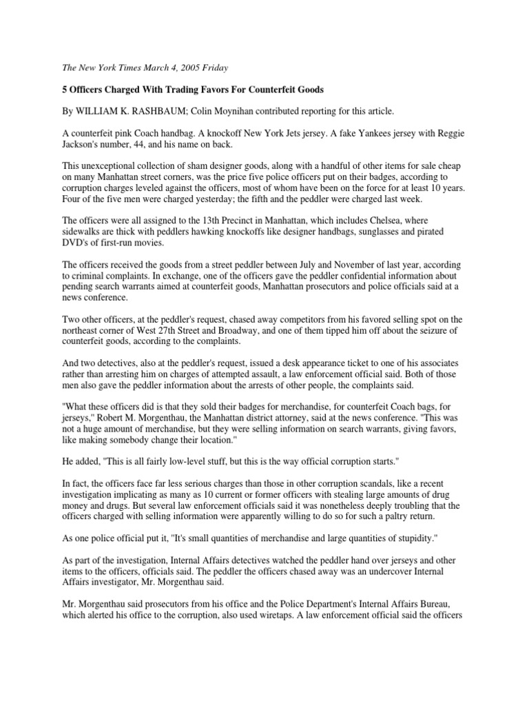 Times Police Corruption Article 3 4 2005 Arraignment Police