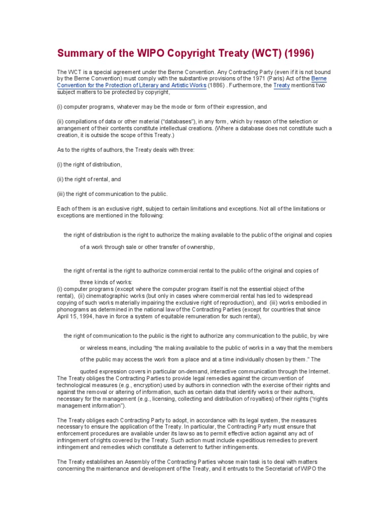 WIPO Copyright Treaty Summary Copyright Treaty