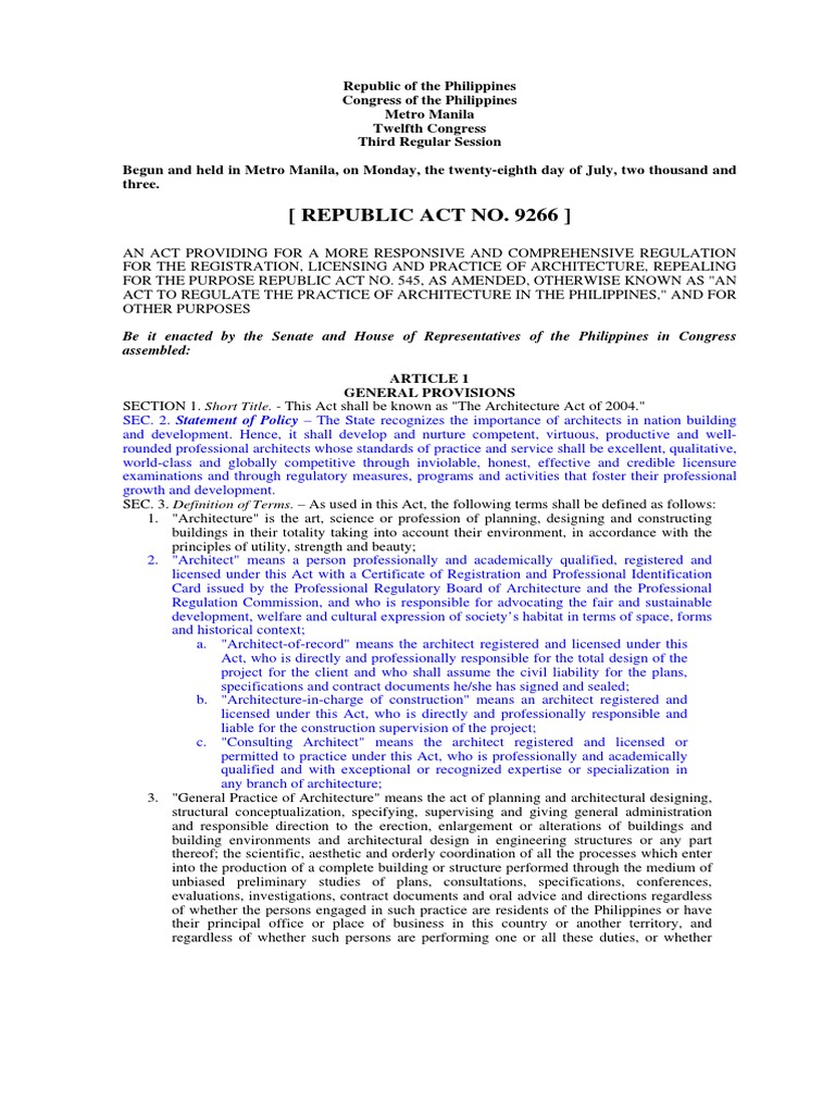 RA 9266: The Architecture Act of 2004 | PDF