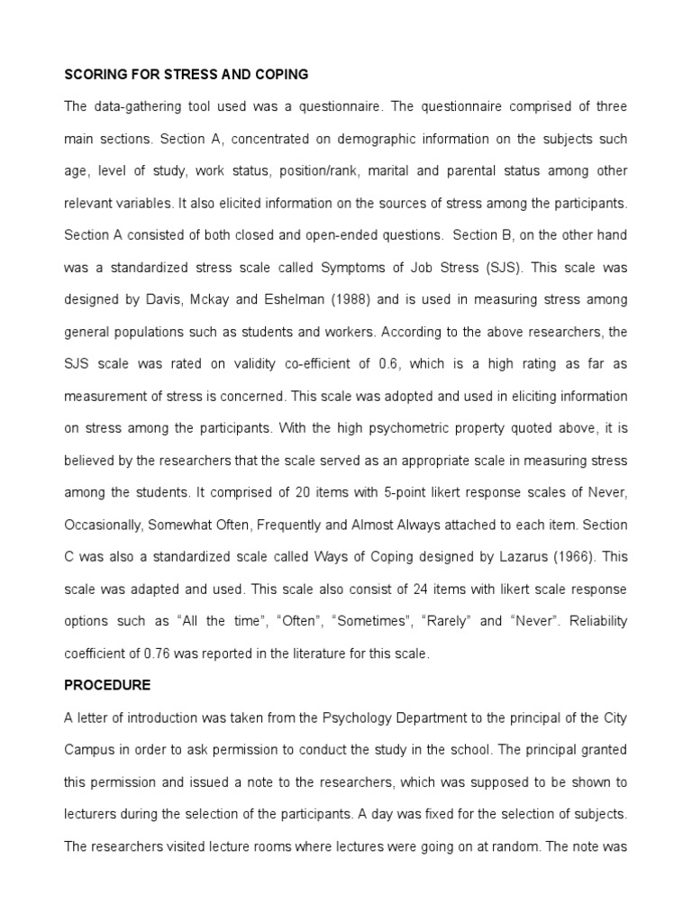 Stress and Coping Questionnaire Analysis | PDF | Likert Scale ...