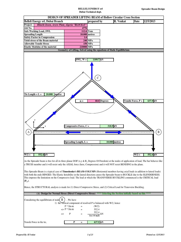 Spreader Beam Design Calculations | PDF | Buckling | Bending