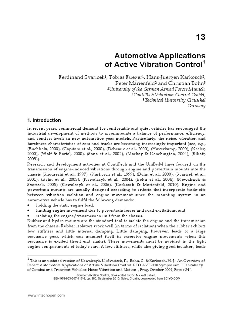 Active Vibration Control in Automotive Systems | PDF | Control Theory ...