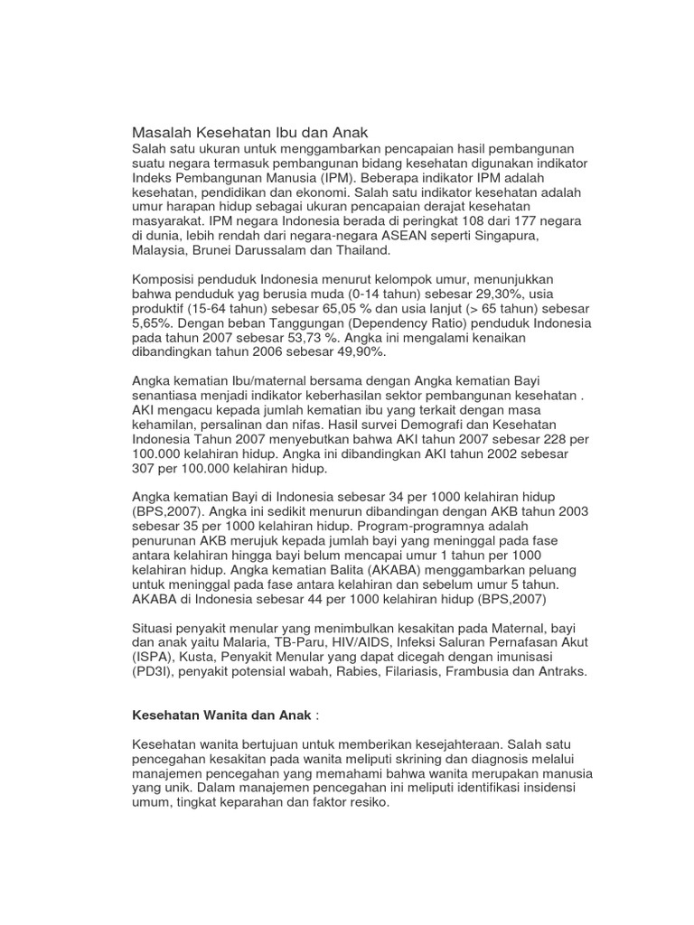 Masalah Kesehatan Ibu Dan Anak