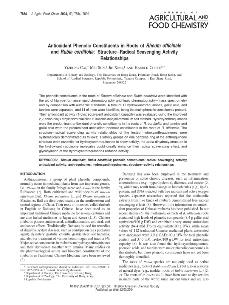 Antioxidant Phenolic Constituents in Roots of Rheum Officina | PDF ...