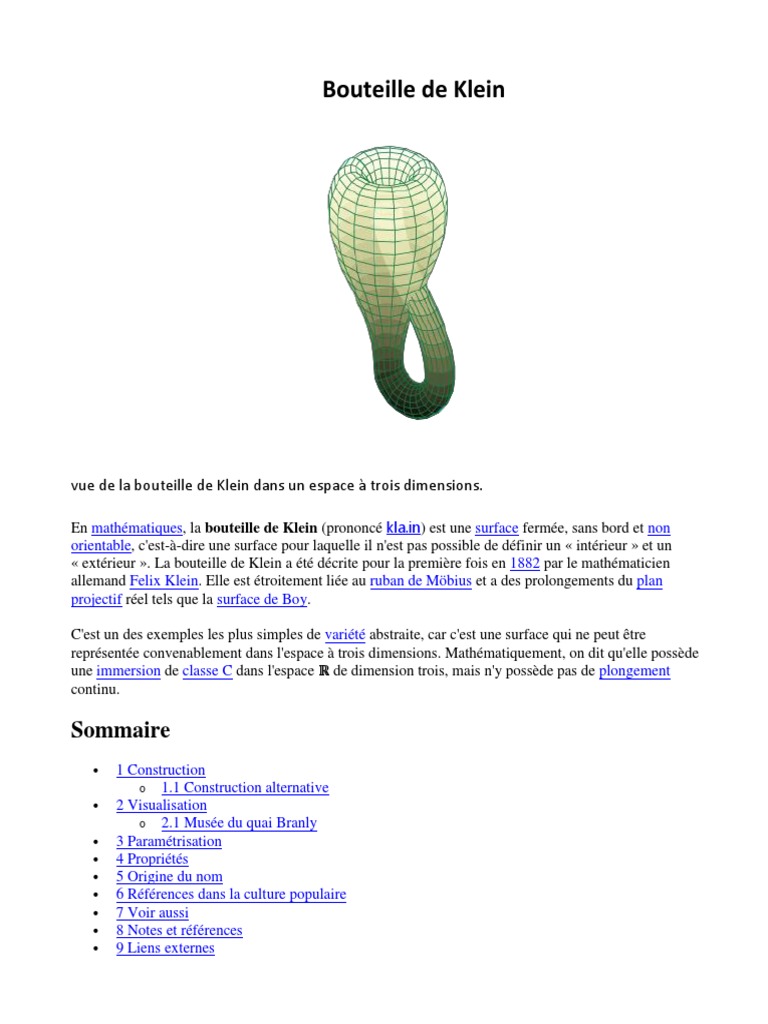 Bouteille de Klein Télécharger gratuitement PDF Topologie Géométrie — free download