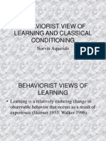 Behaviorist View of Learning and Classical Conditioning: Norvin Aquerido