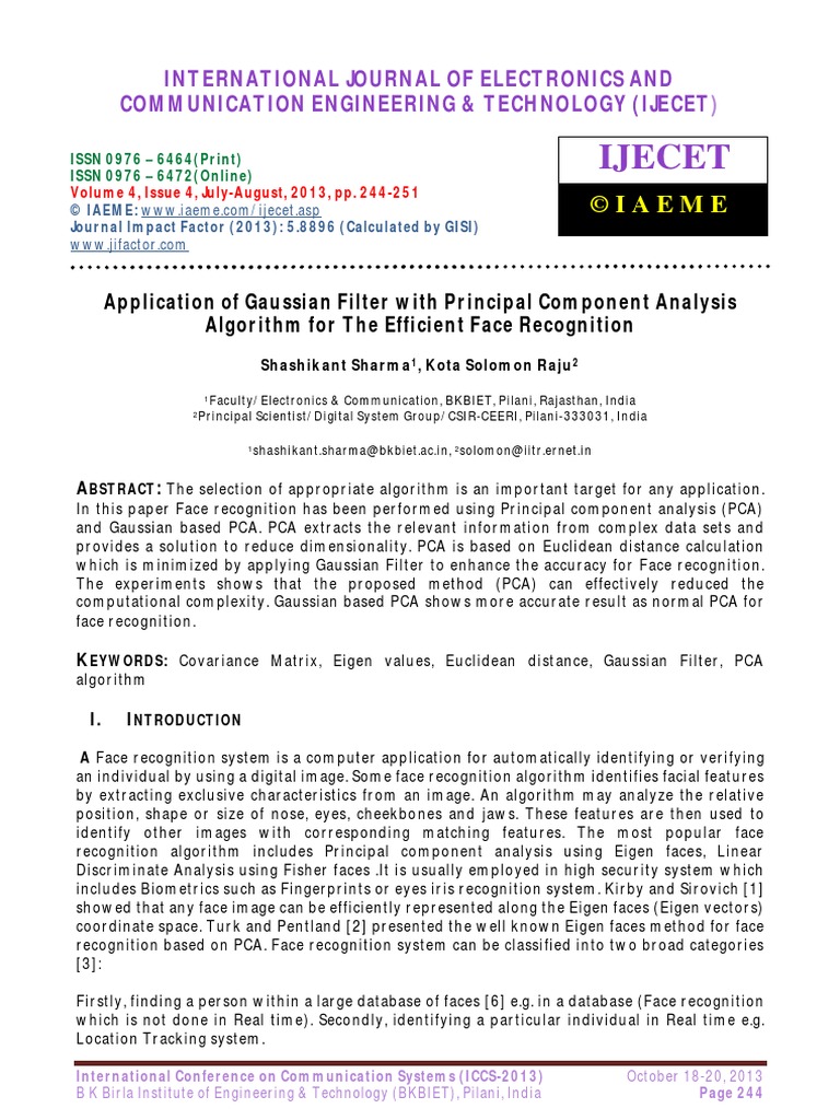 Application of Gaussian Filter With Principal Component Analysis | PDF ...