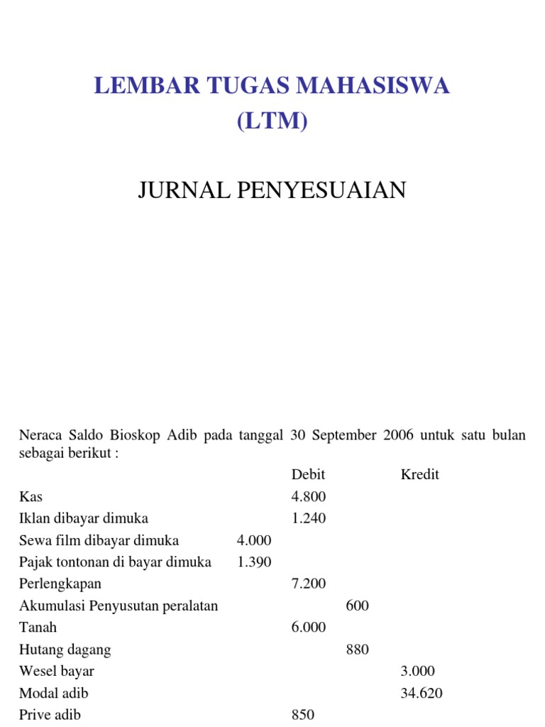 Contoh Soal Jurnal Penyesuaian