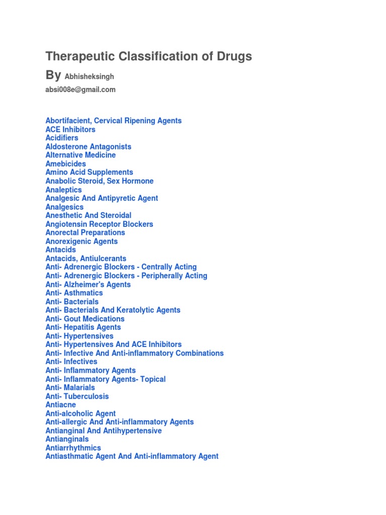 Therapeutic Classifications of Drugs Pharmacology Drugs