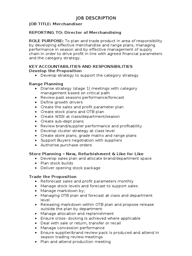 Merchandiser Job Description 2 PDF Business Economies