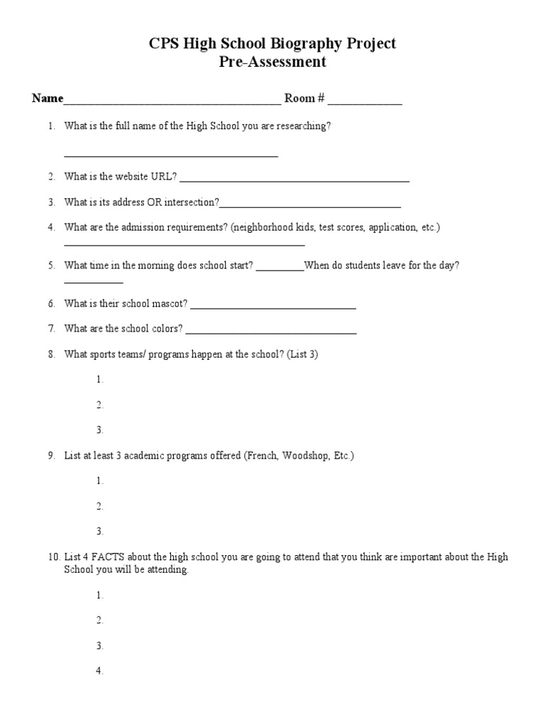 CPS High School Biography Project Guide | PDF | Secondary School ...