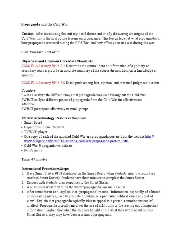 Uncategorized Origins Of The Cold War Worksheet lesson plan day 3 propaganda soviet union