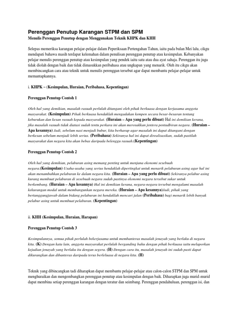 Perenggan Penutup Karangan Stpm Dan Spm