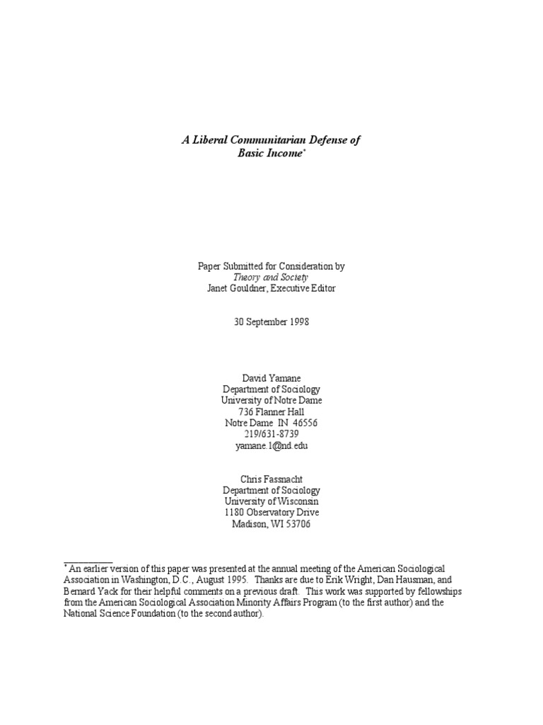 A Liberal Communitarian Defense Of Basic Income Pdf Liberalism