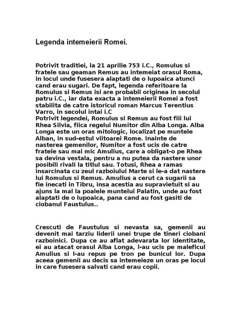 Legenda Intemeierii Romei | PDF