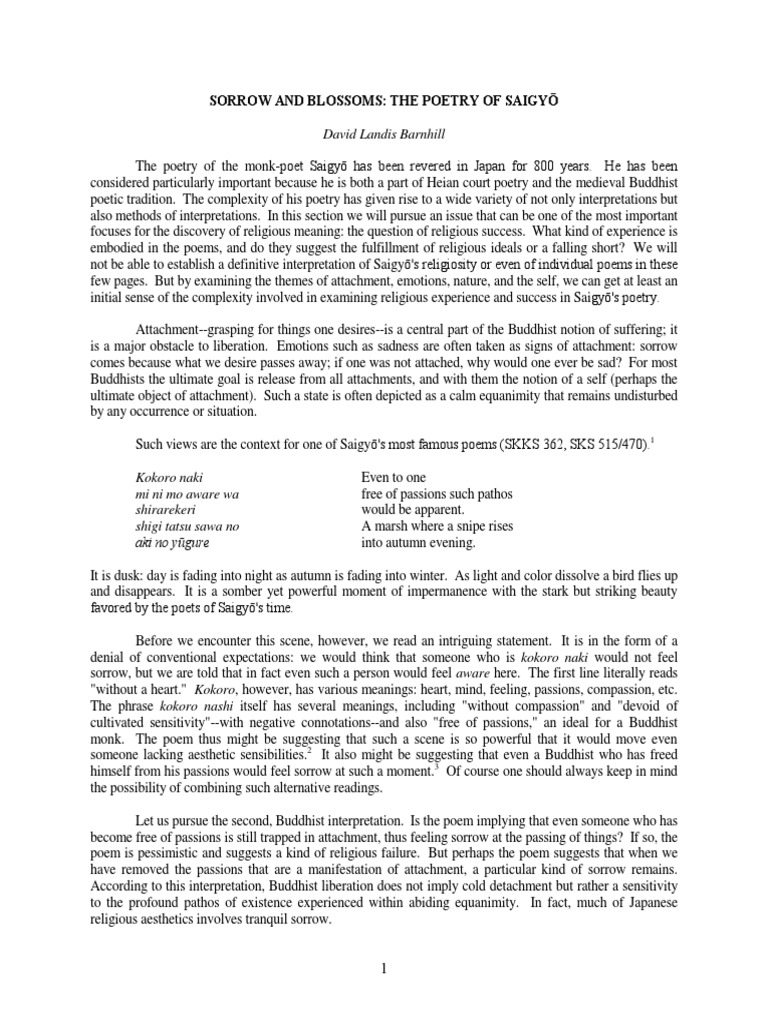 Saigyo Sorrow And Blossoms Pdf śūnyatā Poetry