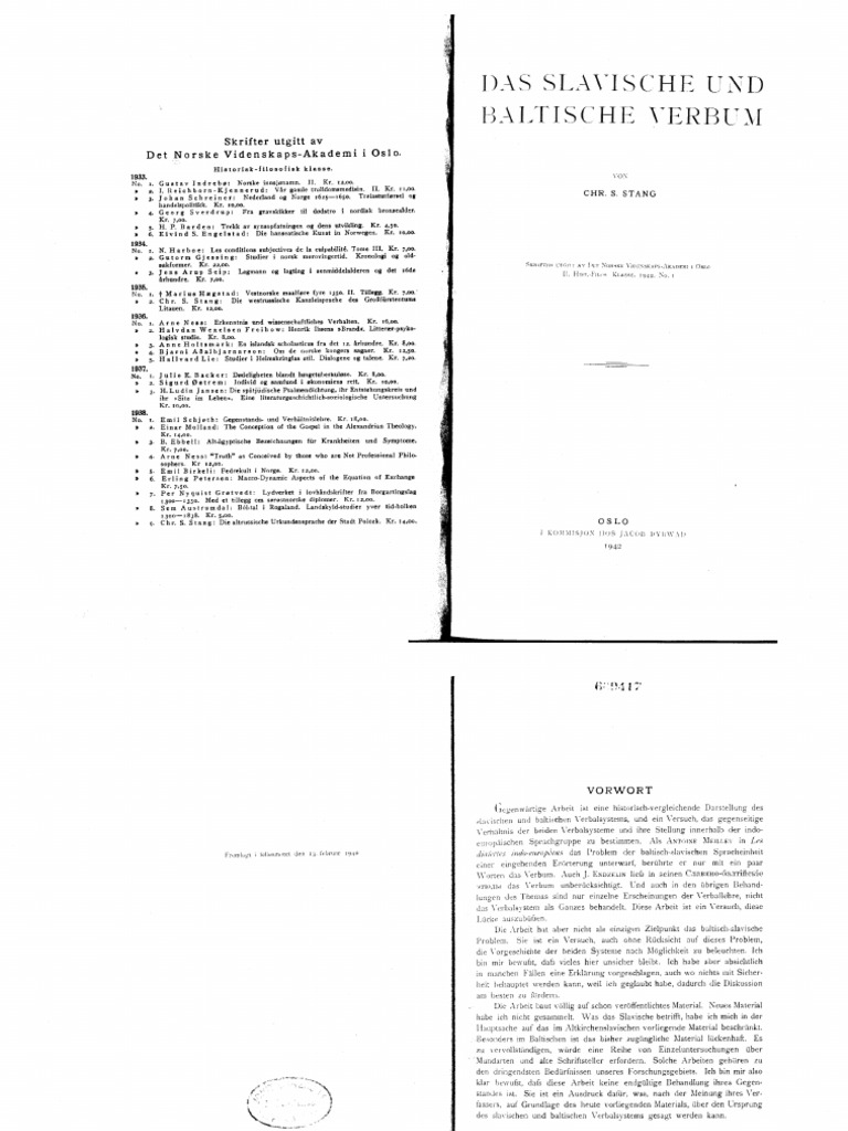 Das Slavische Und Baltische Verbum