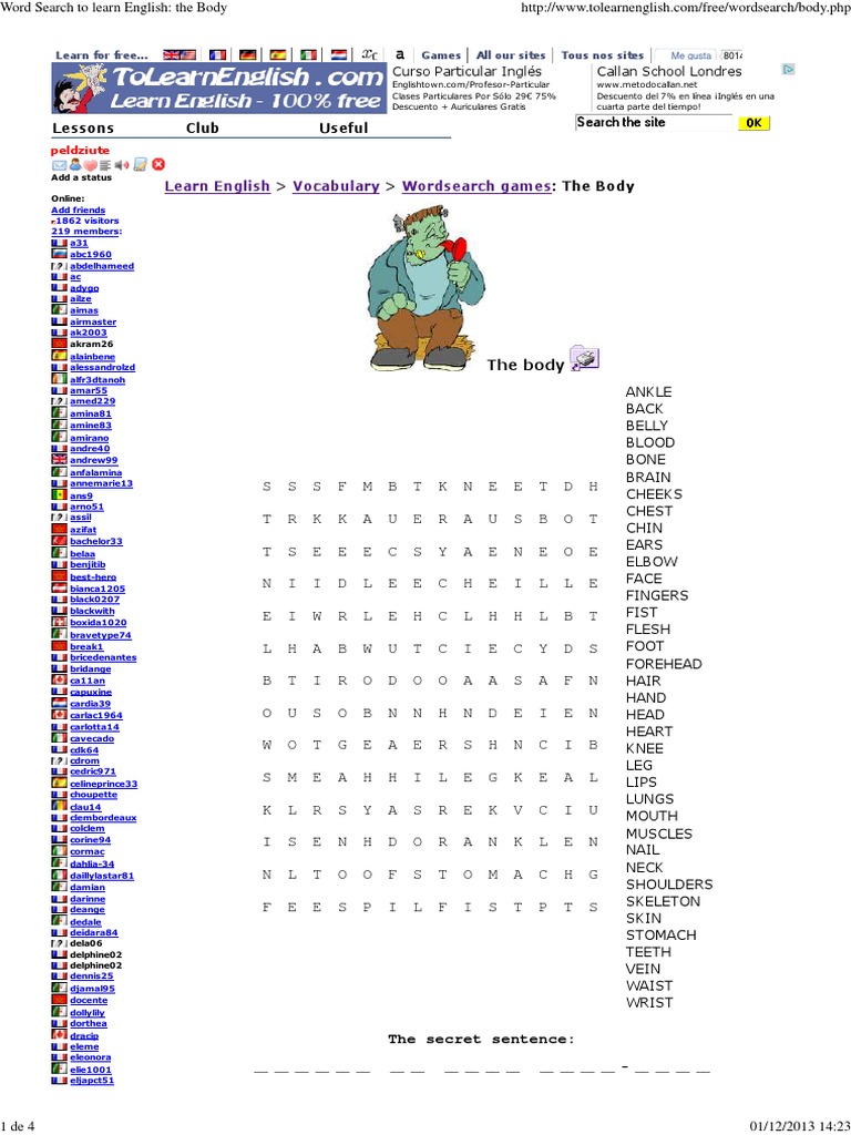 Word Search To Learn English - The Body | PDF | Language Arts & Discipline