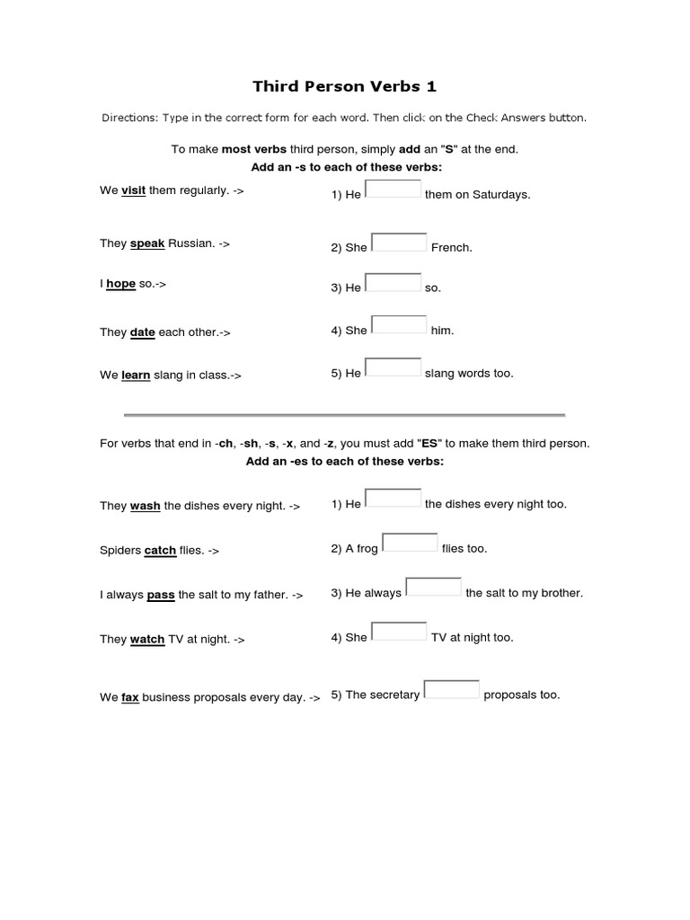 Third Person Verb Practice | PDF | Language Arts & Discipline