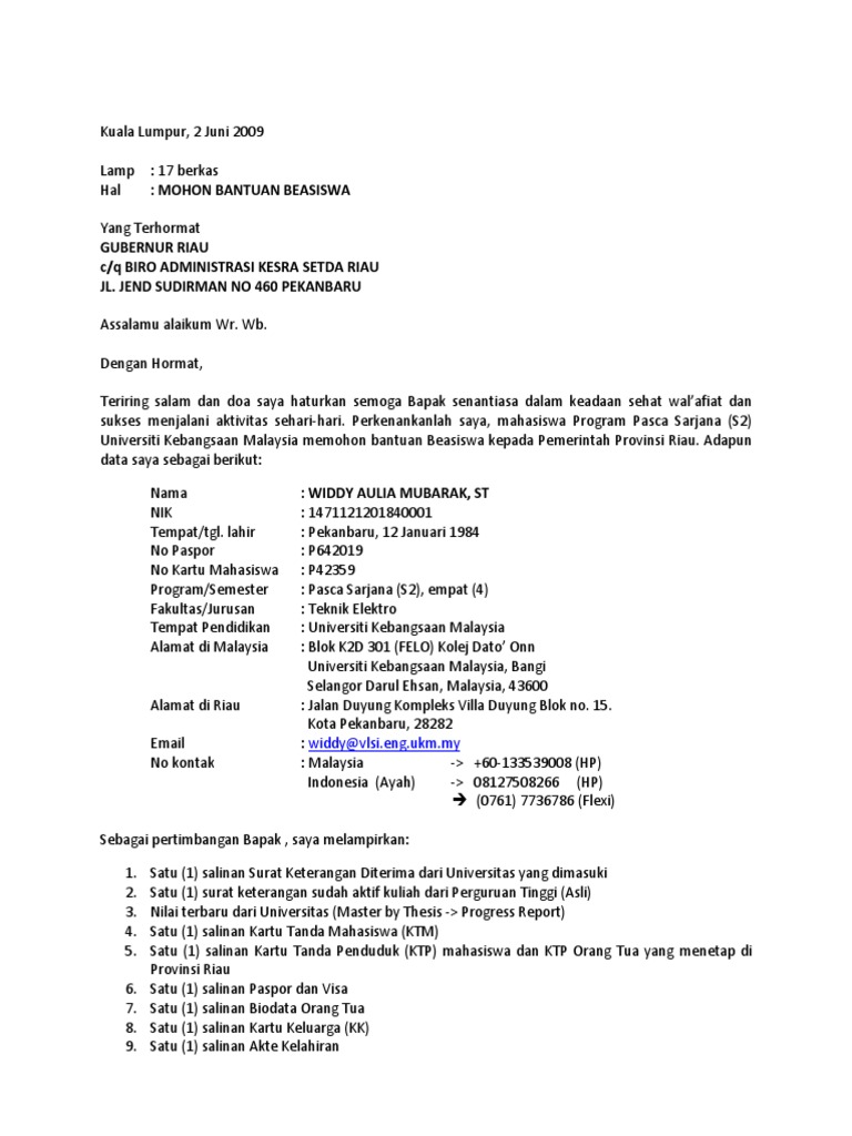 Surat Permohonan Beasiswa Widdy Pdf