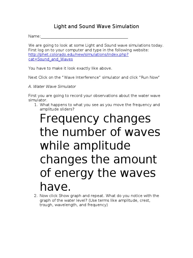 Light Sound Wave Simulations Answers Wavelength Waves