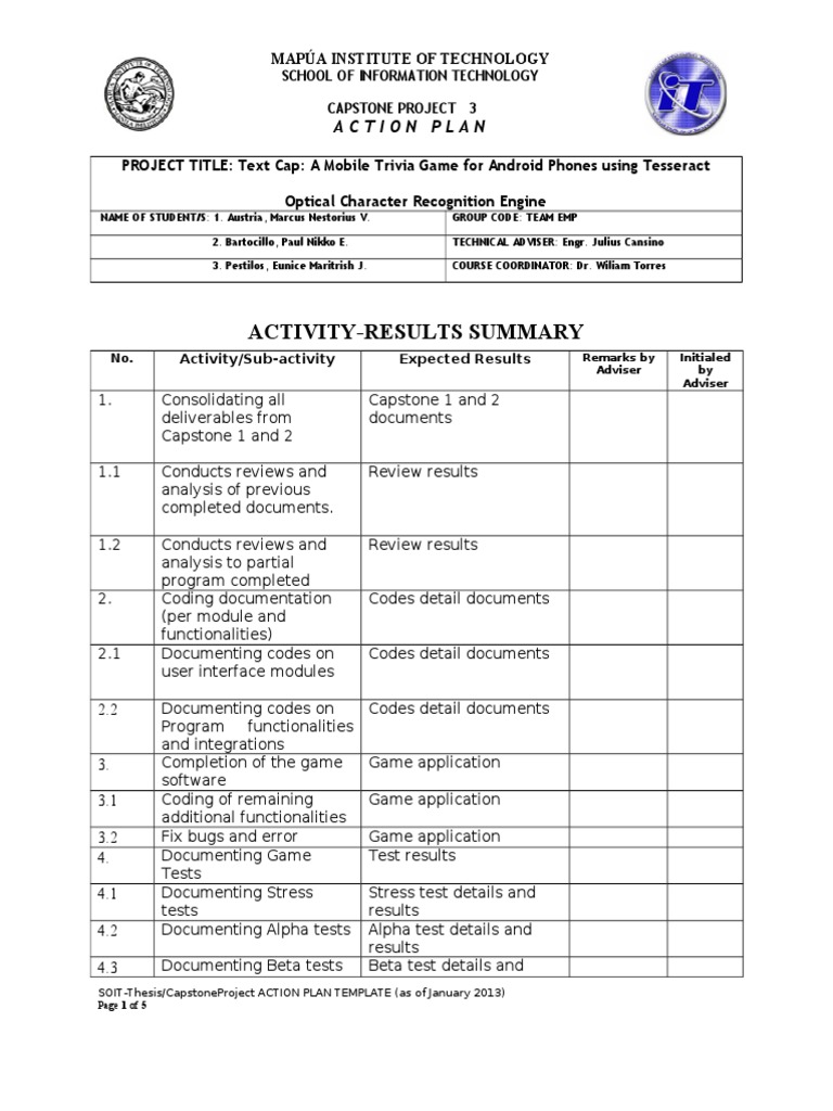 Action plan for capstone project image