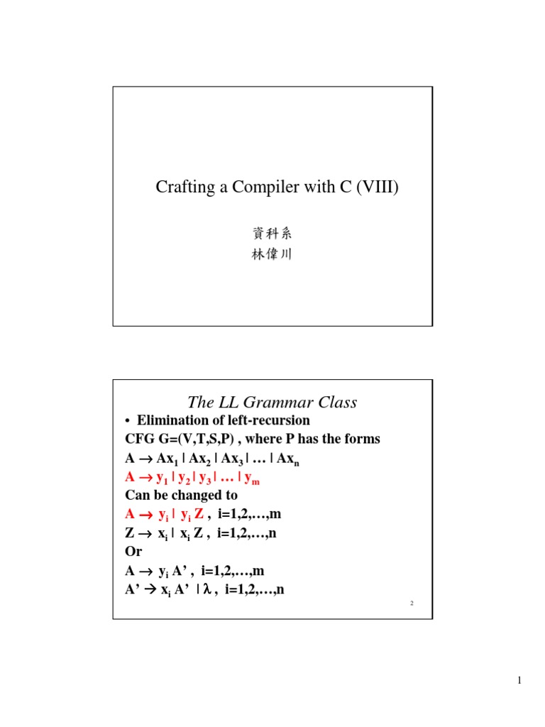 Crafting a compiler with c viii the ll grammar class pdf