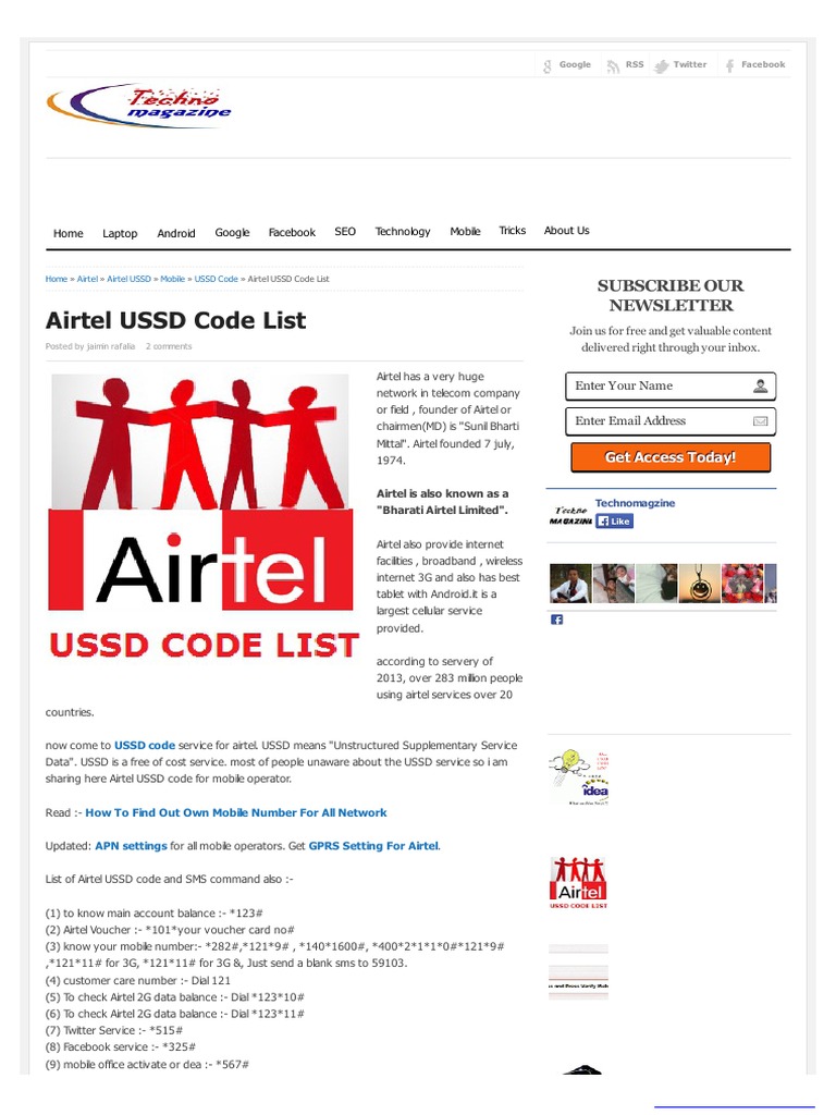 Airtel Codes PDF Consumer Electronics Networks