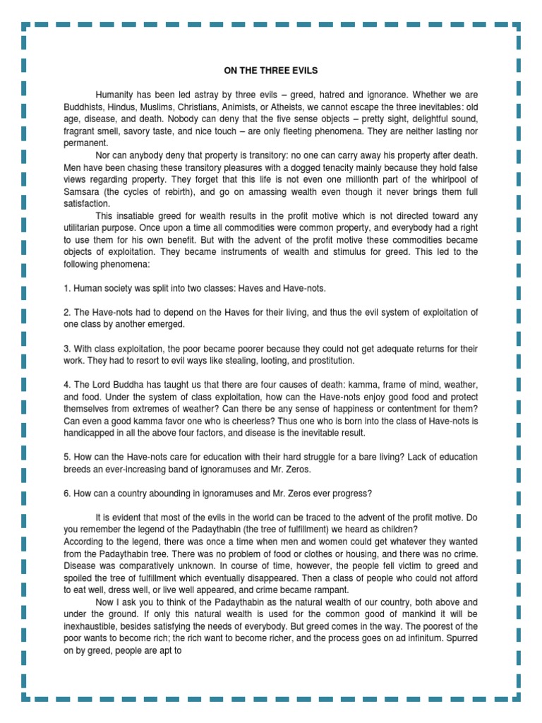 The Three Evils of Society Explained | PDF