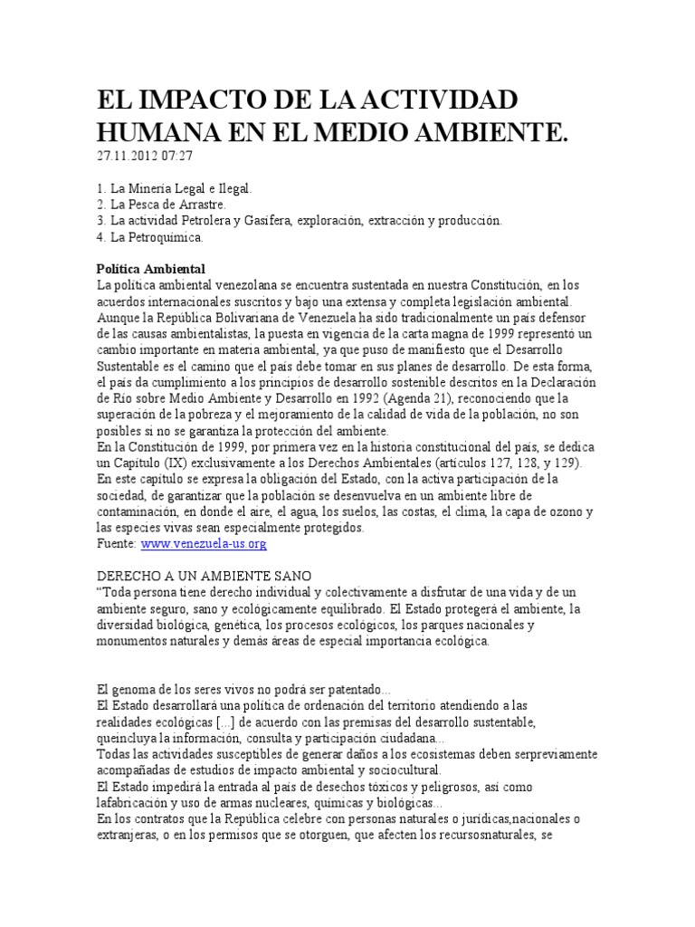 El Impacto de La Actividad Humana en El Medio Ambiente | PDF | Salud y ...