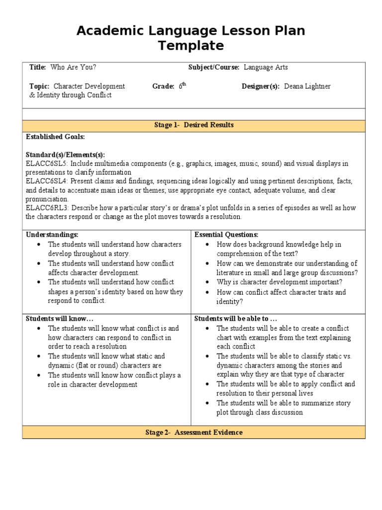 Academic Language Lesson Plan