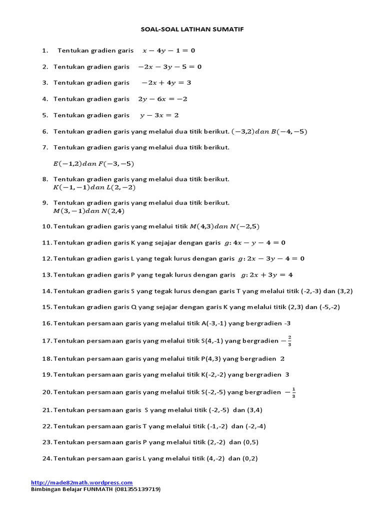 Soal Latihan Sumatif Matematika Smp Kelas 8