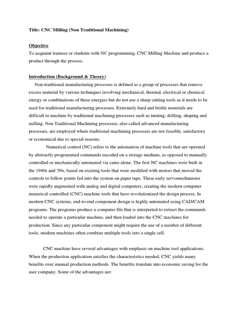 CNC Milling Lab Report PDF Numerical Control Machines