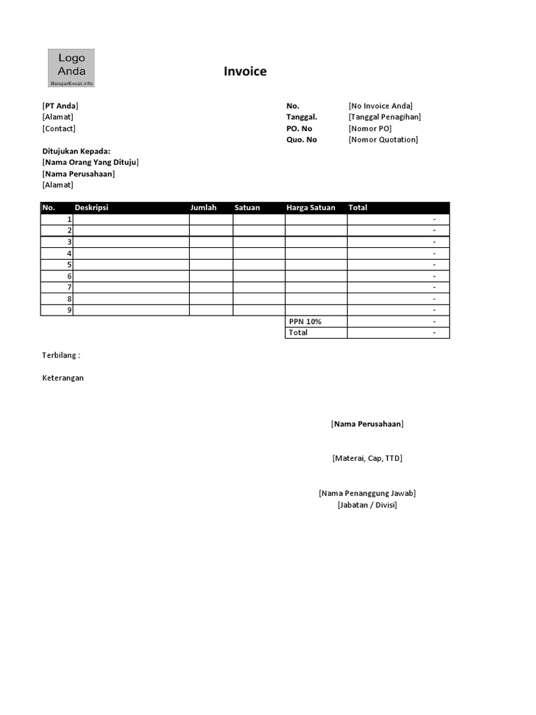 Contoh Invoice Template | PDF | Pengelolaan Keuangan & Uang | Hukum