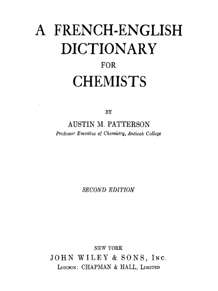 French-English Dictionary For Chemists 2ed - Patterson