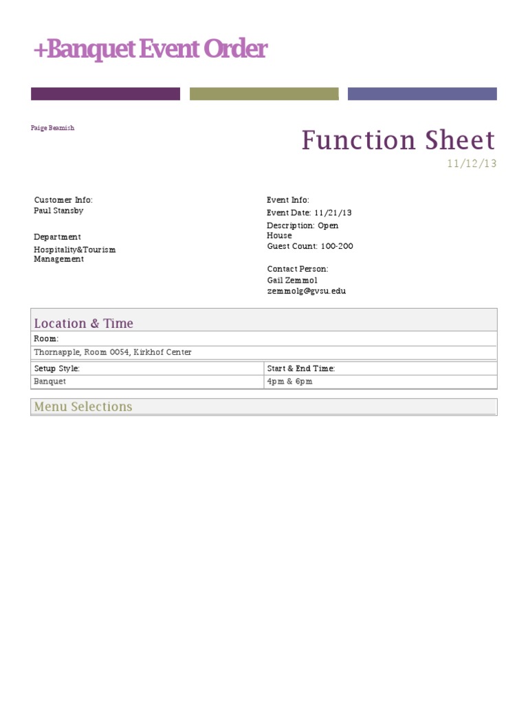 +banquet Event Order Function Sheet PDF