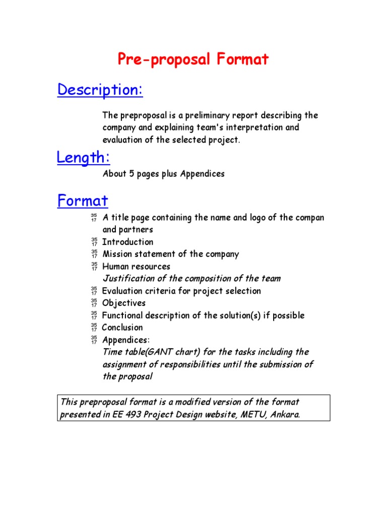 Preproposal Format Guide for Projects | PDF