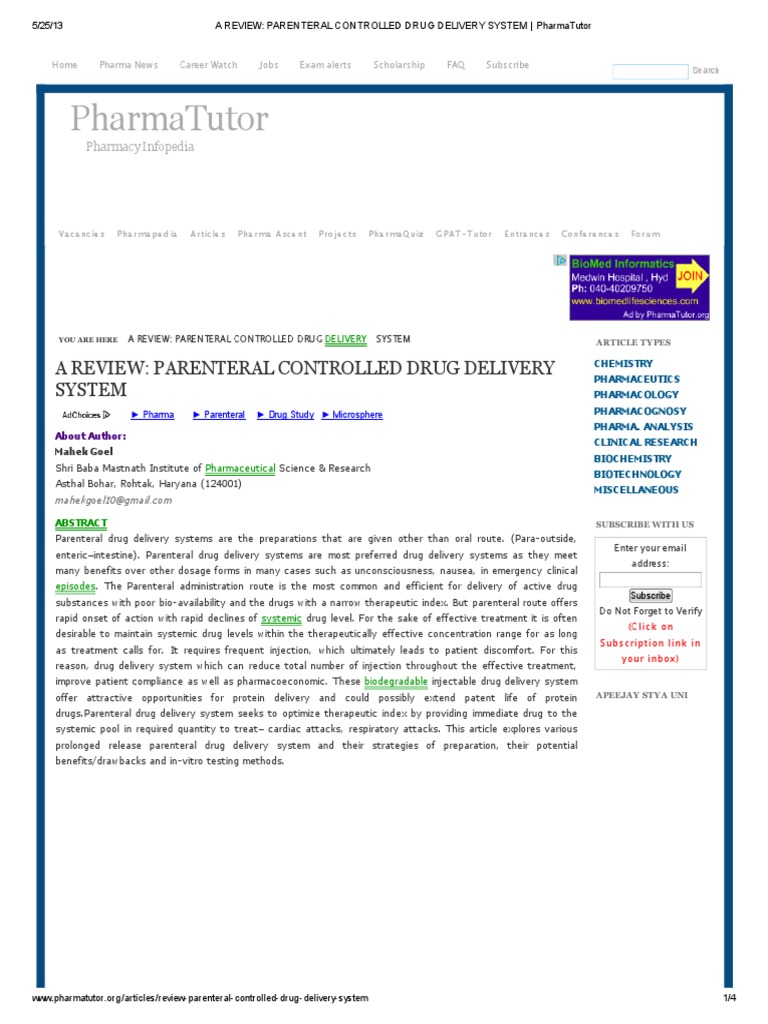A Review - Parenteral Controlled Drug Delivery System - Pharmatutor ...