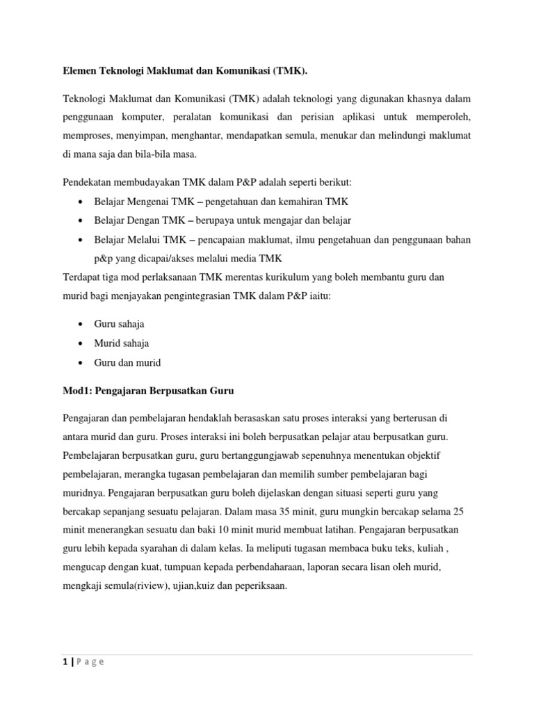 Elemen Teknologi Maklumat Dan Komunikasi Pdf