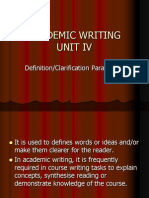 Academic Writing Unit Iv: Definition/Clarification Paragraphs