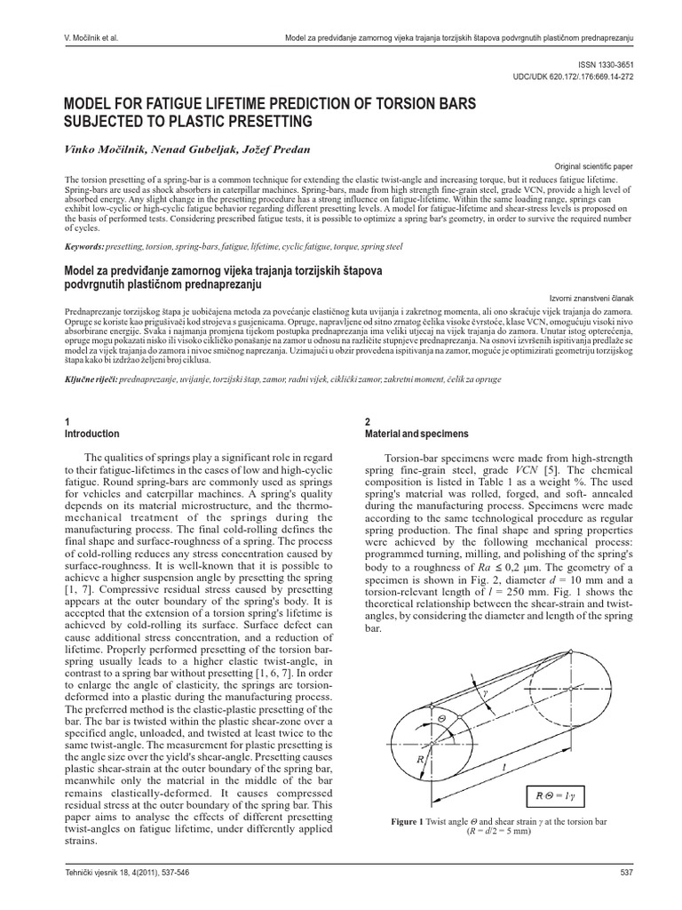 Torsion Bar Material PDF Fatigue (Material) Strength Of Materials