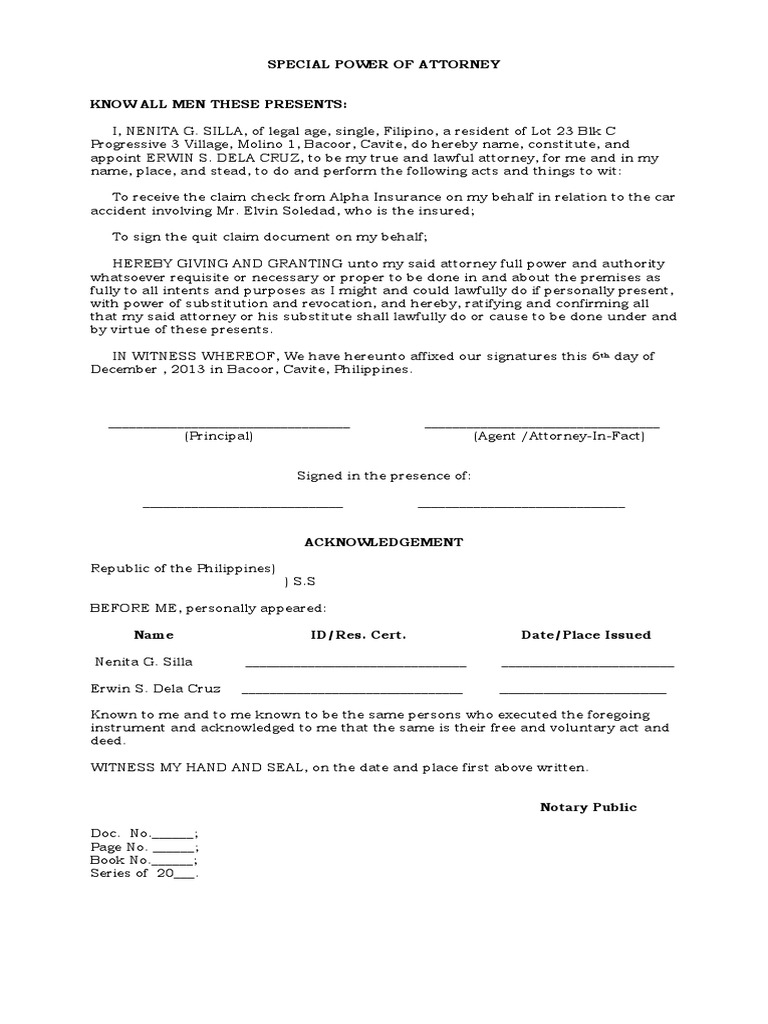 Special Power of Attorney Car | Power Of Attorney | Private Law