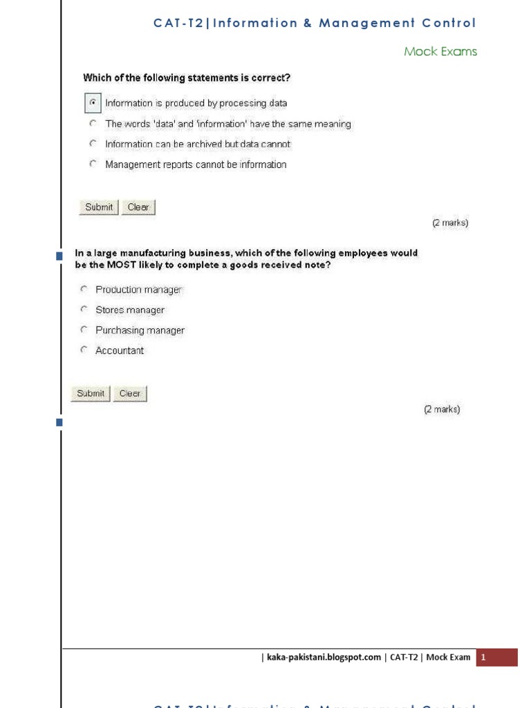 Acca Cat T2 Mock Exam Questions Pdf