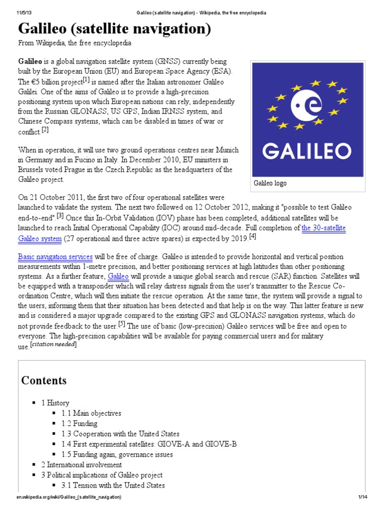 Galileo Satellite Navigation Wikipedia The Free