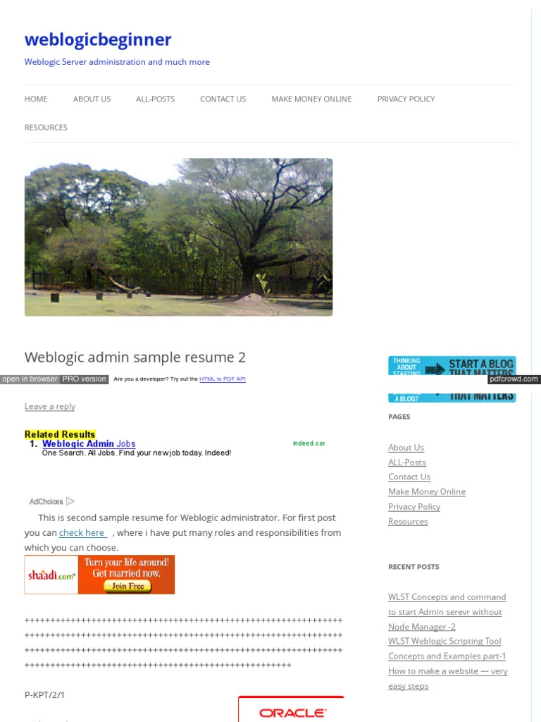 Weblogic Admin Sample Resume 2 | PDF | Application Server | Web Server