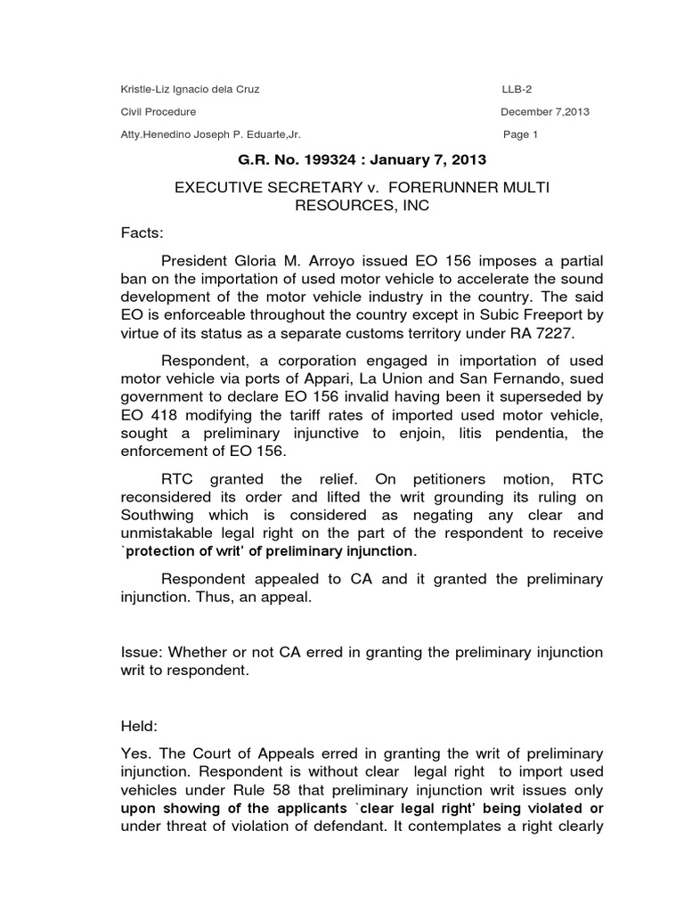 Court Ruling on EO 156 Import Ban | PDF | Injunction | Writ