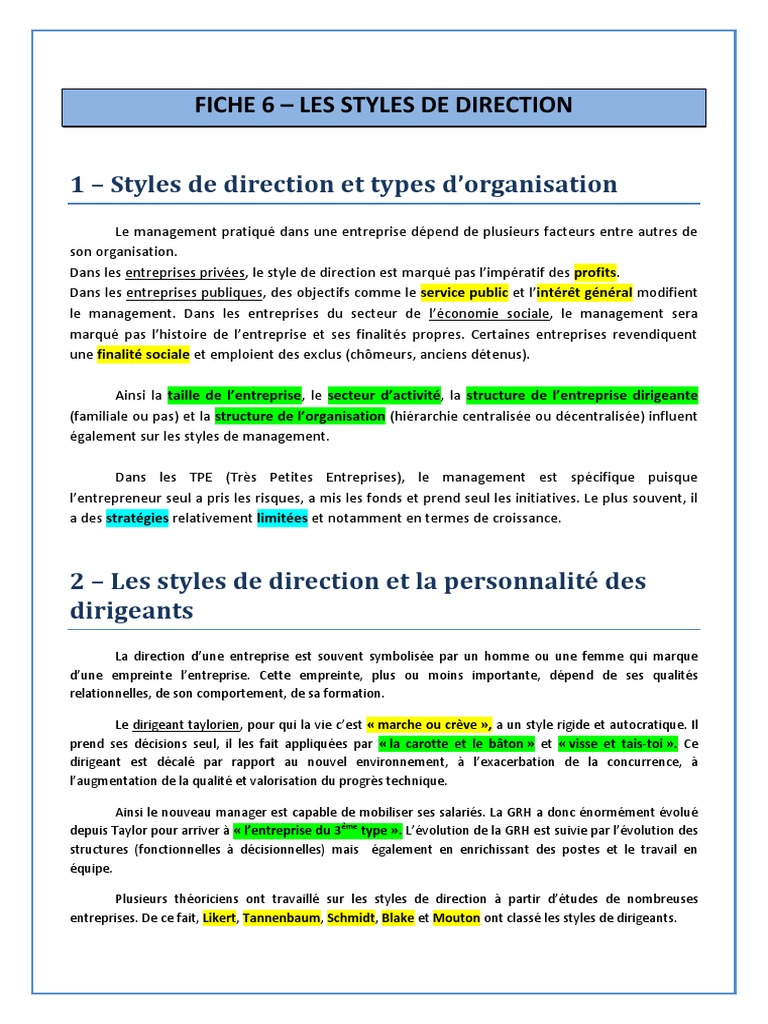 Styles de direction en management | PDF | Business | Économie
