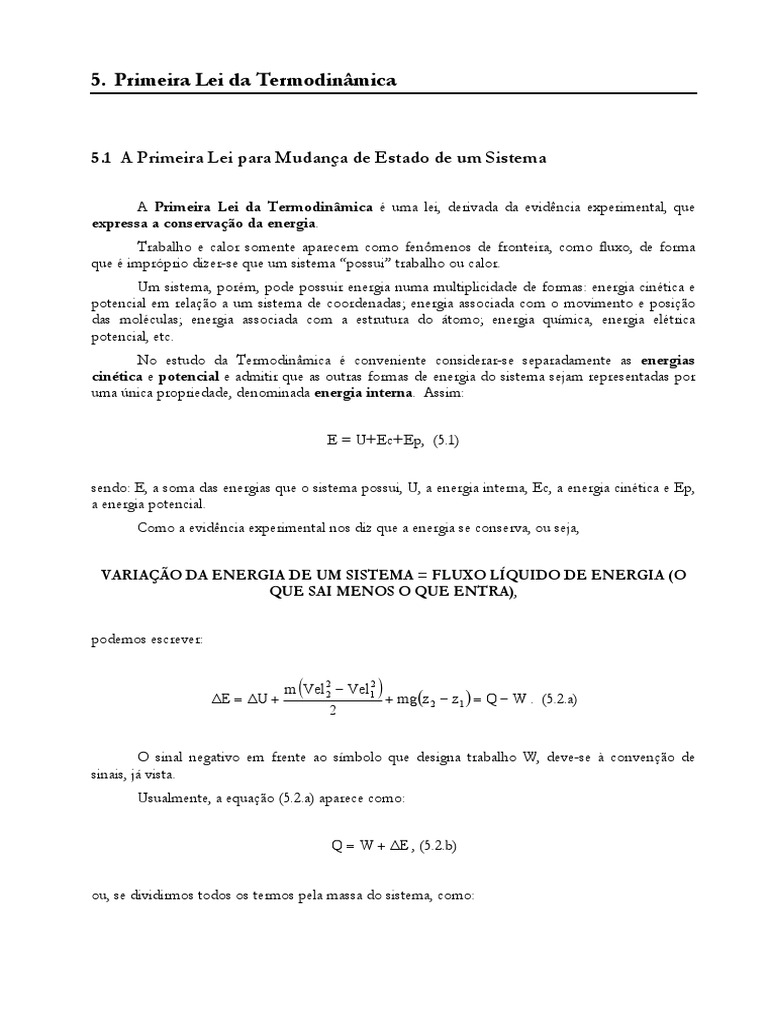 Primeira Lei da Termodinâmica Explicada | PDF | Termodinâmica | Calor