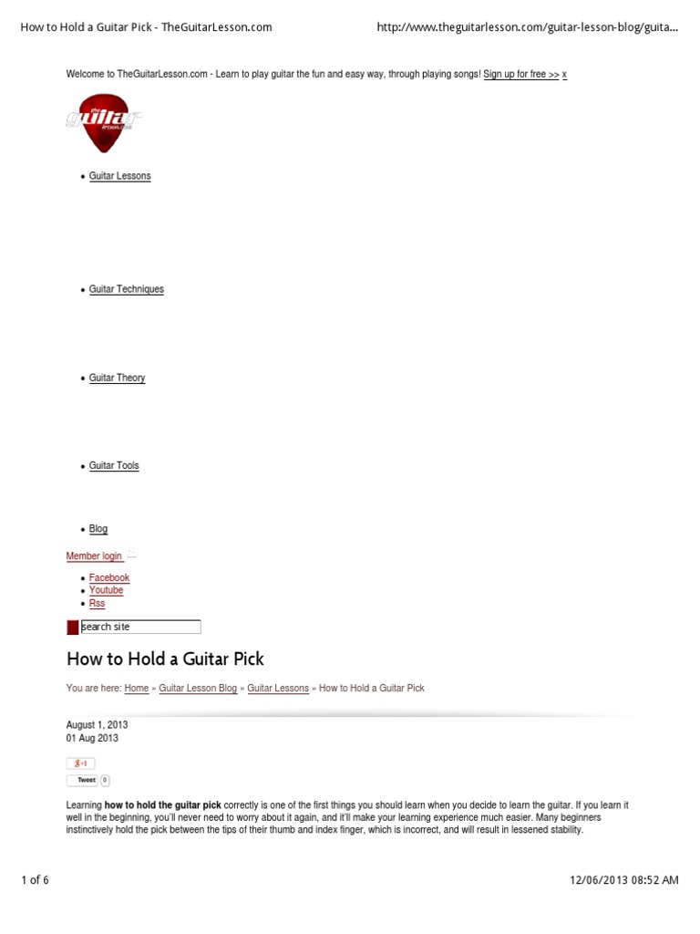 Learning How To Hold The Guitar Pick Correctly PDF Guitars