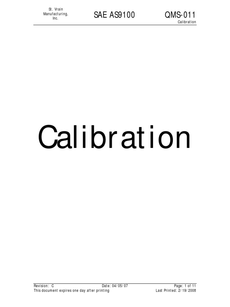 ASQMS011 Calibration PDF PDF Calibration Verification And